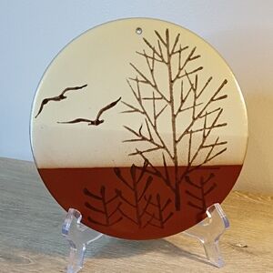 Otagiri Handcrafted Stoneware Flying Birds Trees Hanging Trivet Vintage